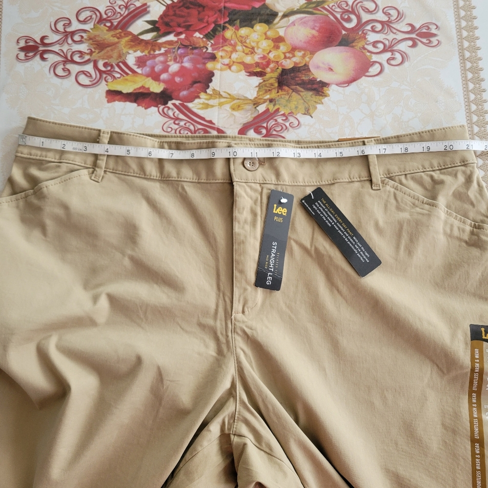 Lee Effortless Wash Wear Pants 20W LONG Flax Relaxed Fit Straight Leg Mid Rise - Picture 10 of 15